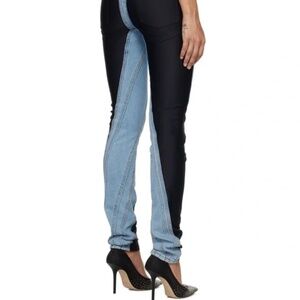 Mugler Blue and Black Bi-Material Spiral Jeans